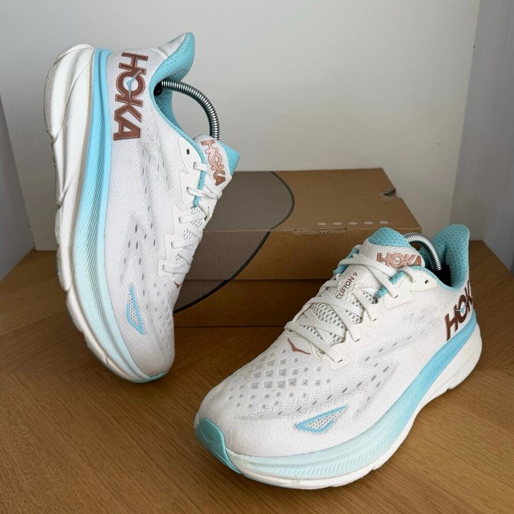 HOKA ONE ONE Clifton 9 Blue/White Women Running Sneakers- SZ 10 Wide